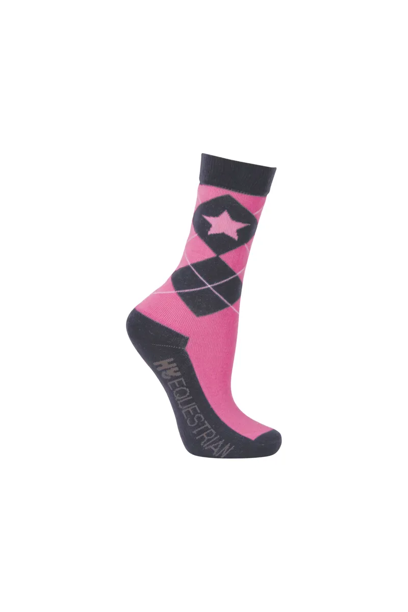 Hy Equestrian Stella Children's Socks - 3 Pack - Grey/Pink-3